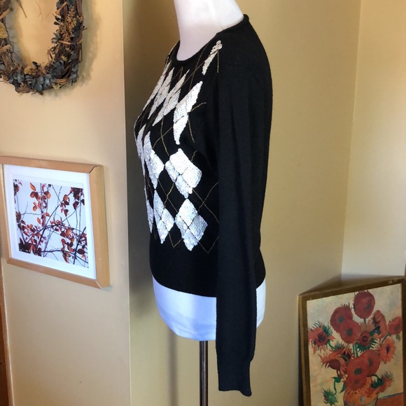 Vintage LIZ CLAIBORNE Size Medium Petite Lambswool Blend Sequin Plaid Carlyle - Picture 5 of 16